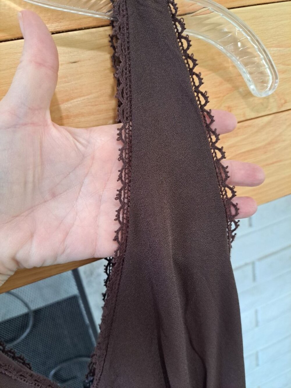 New Wild Fable Brown Lace Trim Maxi Dress Plunging V-Neckline Sheer Mesh M - Picture 5 of 15